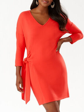 Tommy Bahama side tie jersey dress Size Medium Orange Vibrant Resort Stretch